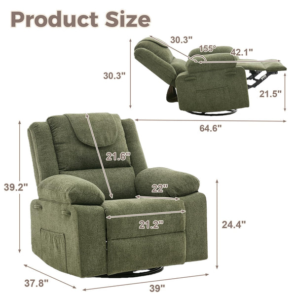 Oversized Swivel Massage Recliner Chair with Heat