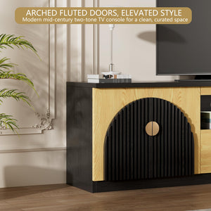 71 Inch Fluted TV Stand with Arched Doors & Storage