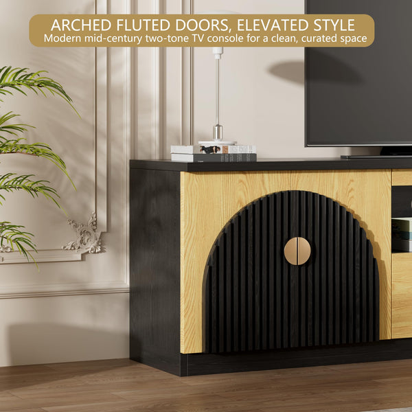 71 Inch Fluted TV Stand with Arched Doors & Storage