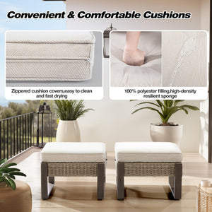 PE Rattan Outdoor Ottoman Set with Removable Cushions