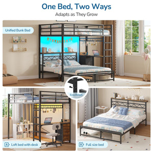 Full Over Full Bunk Bed with Desk & Storage Drawers