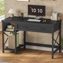 SEDETA Farmhouse Small Desk with Drawers, 40" Computer Desk with Storage Shelves, Writing Desk for Small Space and Power Outlet, Desk for Bedroom, Home Office, Mahogany Grey