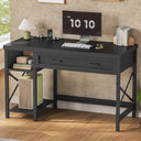 Small Desk with Drawers, Storage Shelves & Built-In Power Outlet