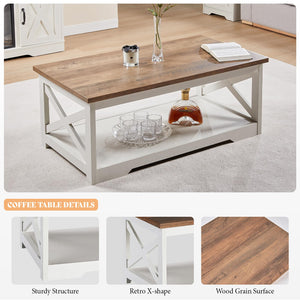 5-Piece Farmhouse Living Room Table Set with Electric Fireplace