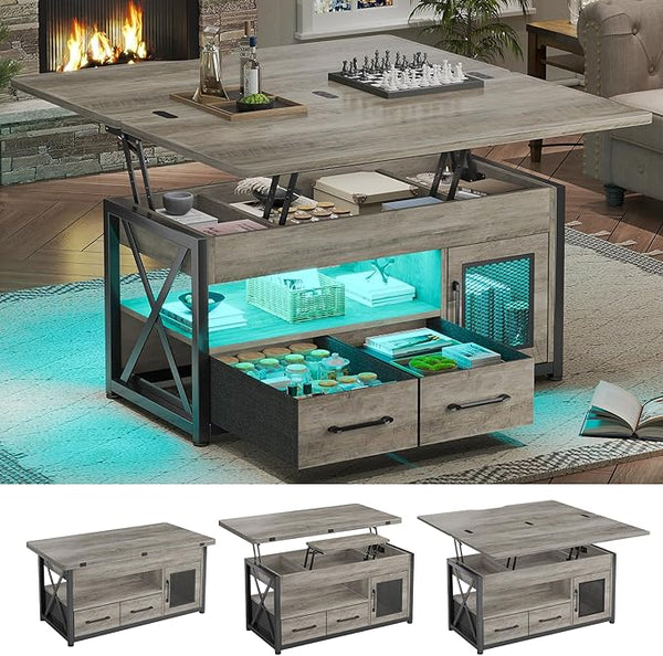 40" Lift Top Coffee Table with Storage & LED Light
