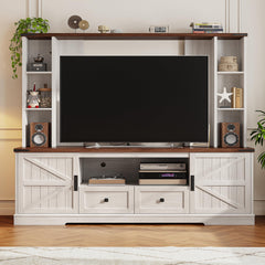 Farmhouse TV Stand with LED Lights & Power Outlets