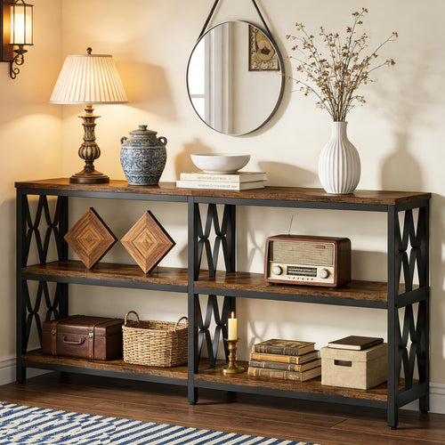 71" 3-Tier Console Sofa Table with Storage Shelves