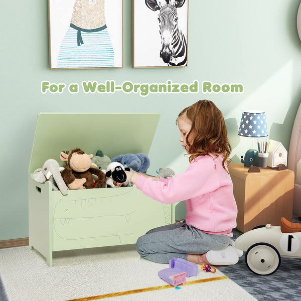 Kids Wooden Toy Box with Safety Hinge and Handles