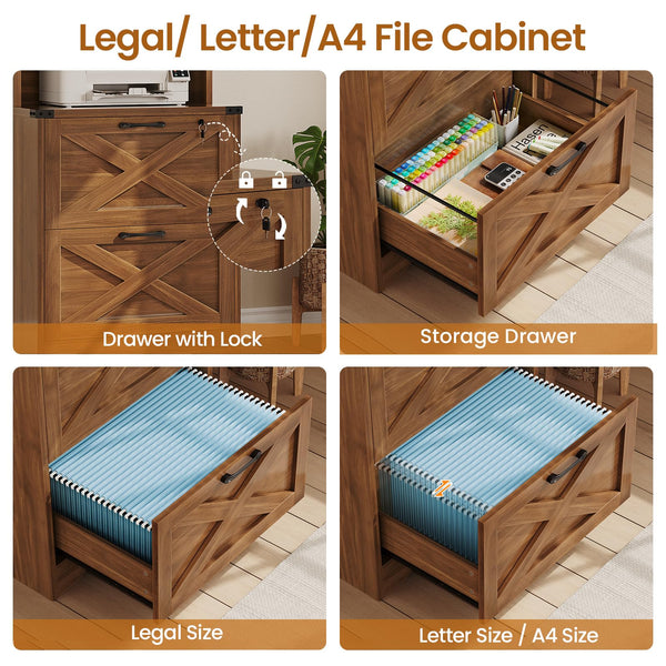 2-Drawer File Cabinet with Lock & Adjustable Shelf