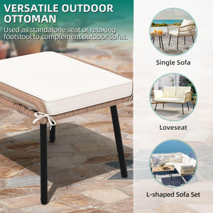 2-Piece Outdoor Wicker Ottoman Set with Cushions