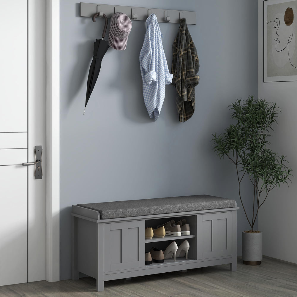 Entryway Shoe Storage Bench with Sliding Doors & Padded Seat