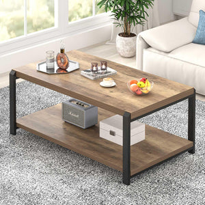 Industrial Rectangle Coffee Table with Storage Shelf