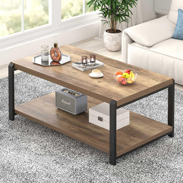 Industrial Rectangle Coffee Table with Storage Shelf