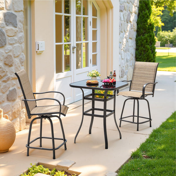 Outdoor Swivel Bar Stools Set – Metal Frame Patio Counter Height Chairs