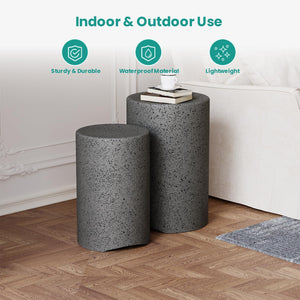 Concrete Nesting Side Table Set of 2 – Round & Rectangular Outdoor Accent Tables