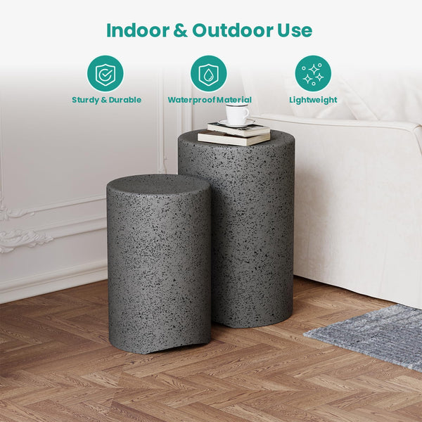 Concrete Nesting Side Table Set of 2 – Round & Rectangular Outdoor Accent Tables