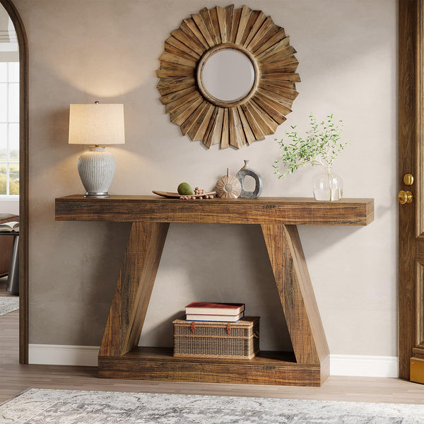 55-Inch Farmhouse Console Table with Storage