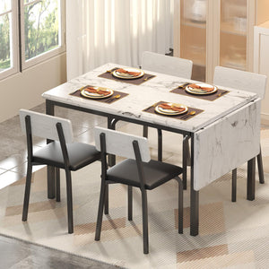 5-Piece Extendable Dining Table Set with 4 Upholstered Chairs