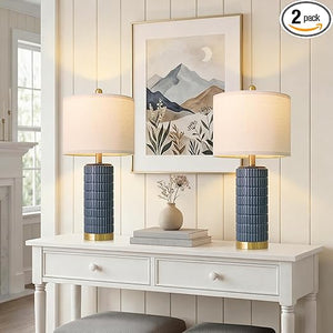 Ceramic Bedside Table Lamps Set of 2 – Modern Nightstand Lamps with Gold Base