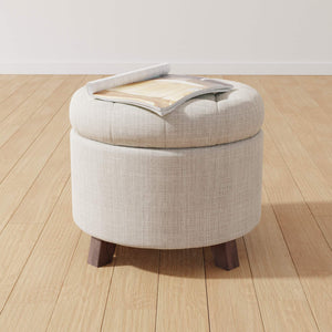 Round Storage Ottoman with Button Tufted Upholstered Footstool
