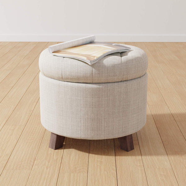 Round Storage Ottoman with Button Tufted Upholstered Footstool