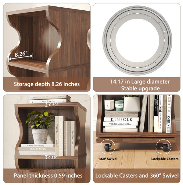 4-Tier Rotating Bookshelf with Wheels