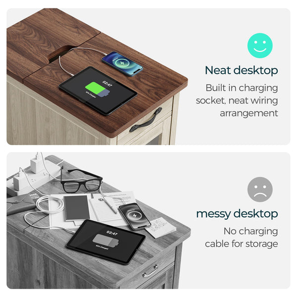 3-Piece Farmhouse Living Room Table Set with Charging Station