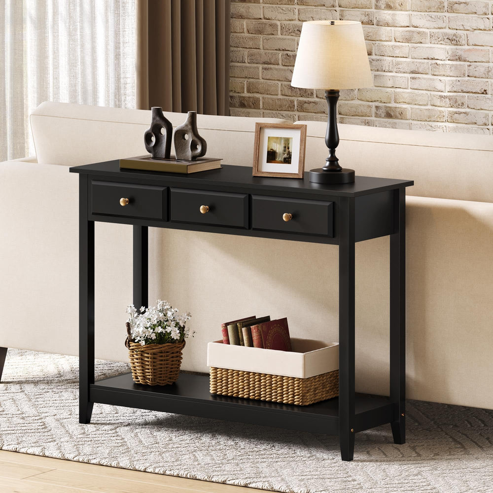 Console Table with 3 Drawers and Storage Shelf