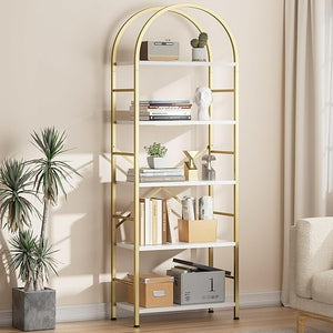 5-Tier Arched Bookshelf with Metal Frame