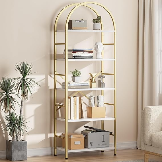 5-Tier Arched Bookshelf with Metal Frame
