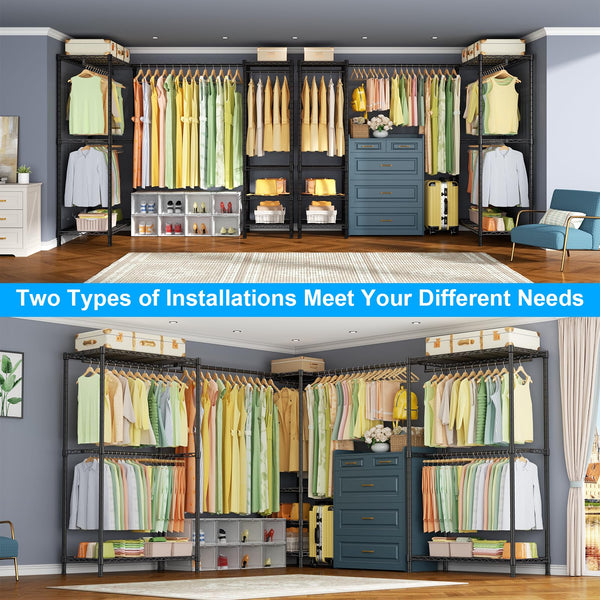 L-Shaped Corner Clothes Rack with Expandable Hanger Rod