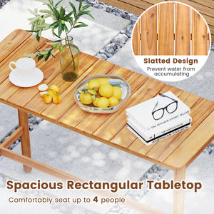 Acacia Wood Outdoor Bar Table with Slatted Top & Adjustable Feet
