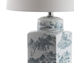 Chinoiserie Ceramic Table Lamp – Blue/White Square Ginger Jar