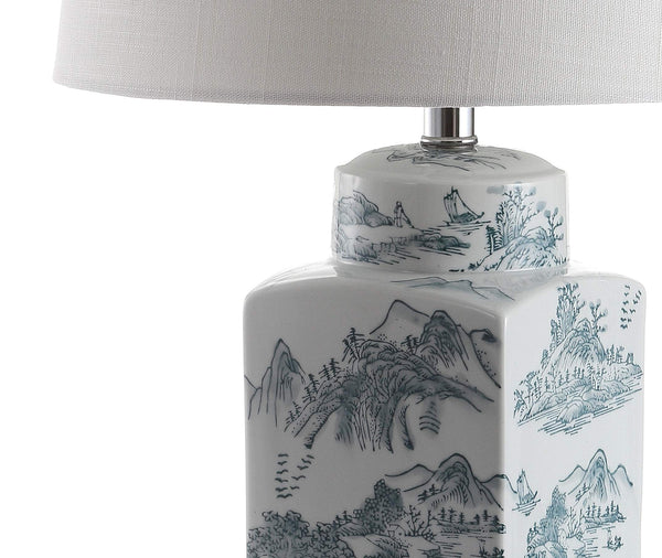 Chinoiserie Ceramic Table Lamp – Blue/White Square Ginger Jar