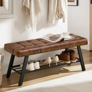 45" Tufted Faux Leather Storage Bench with Metal Frame