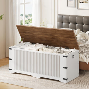 Farmhouse Storage Bench with Safety Hinge Lid