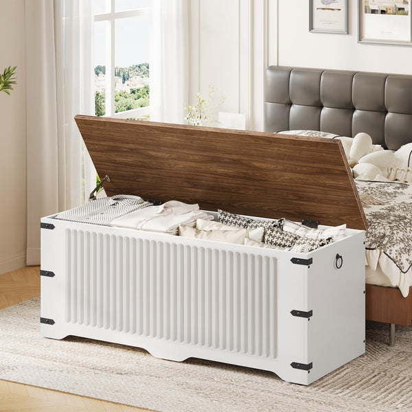 Farmhouse Storage Bench with Safety Hinge Lid