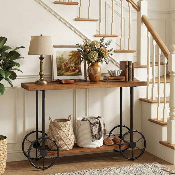 Industrial 2-Tier Console Table with Storage Shelf