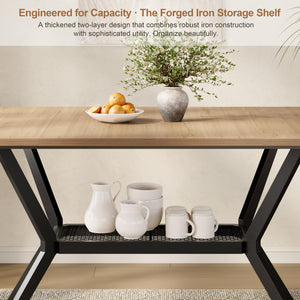 55" Industrial Dining Table with Storage Shelf | Seats 4–6
