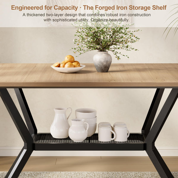 55" Industrial Dining Table with Storage Shelf | Seats 4–6