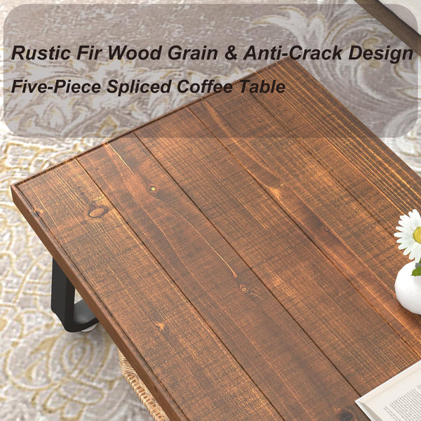 Rustic Wood Coffee Table with Metal Frame