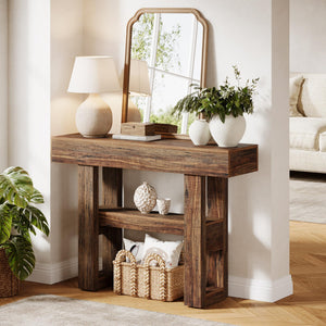 Farmhouse Console Table 2-Tier with Storage Shelves