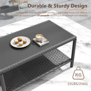 Outdoor Wicker Coffee Table with Glass Top