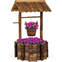 Rustic Wooden Wishing Well Planter with Hanging Bucket