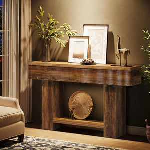 55-Inch Farmhouse Console Table with 2-Tier Storage