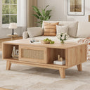 Mid-Century Coffee Table with Rattan Drawer
