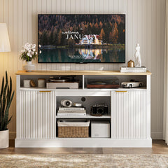 Mid-Century TV Stand with Fluted Door Cabinets