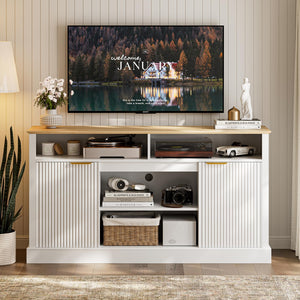 Mid-Century TV Stand with Fluted Door Cabinets