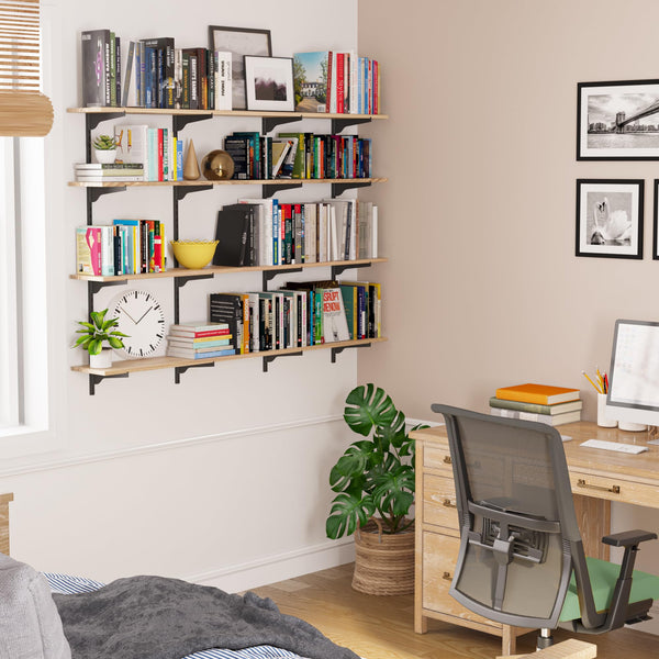 60-Inch Floating Wall Shelves with Adjustable Rail Bracket System