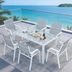 7-Piece Outdoor Patio Dining Set with Rectangle Table & 6 Textilene Chairs